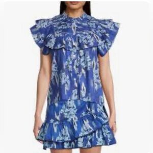 Ro’s Garden Blue Floral Ruffle Top XL